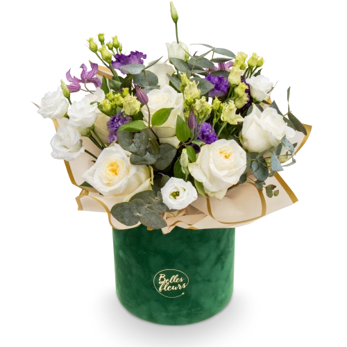 Flower box of roses and lisianthus